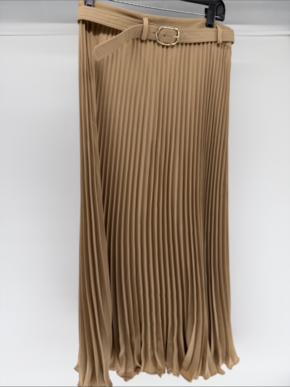 Ann Taylor Tan Pleated Maxi Skirt with Belt size 8